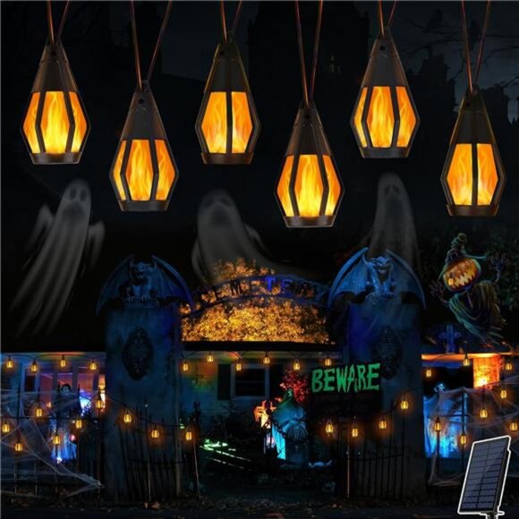 Solar Halloween Lights Outdoor, 21Ft Outdoor String Lights with 10 Flickering - Picture 1 of 7